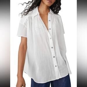 We The Free Float Away Women’s White Cotton Button Down Shirt Oversized Size XS
